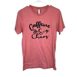 Caffeine & Chaos Pink Short Sleeve Crew Neck T-Shirt Coffee Drinker Top Small